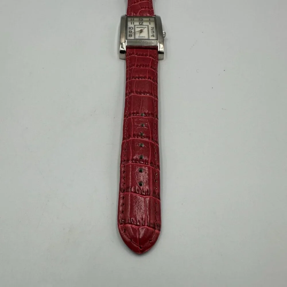 Gossip Tank Watch Women Silver Tone Red Second Hand Leather Band Works 9